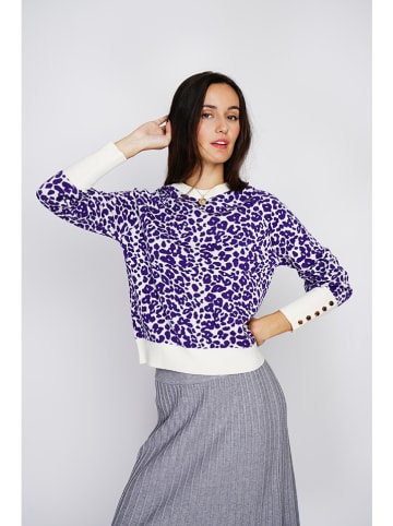 ASSUILI Pullover in Lila/ Weiß