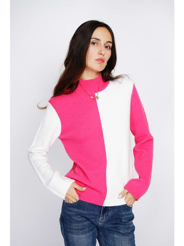 ASSUILI Pullover in Pink/ Weiß