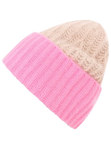 Zwillingsherz Kaschmir-Mütze in Pink/ Beige