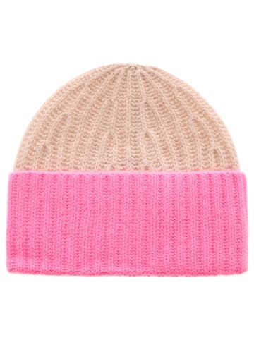 Zwillingsherz Kaschmir-Mütze in Pink/ Beige