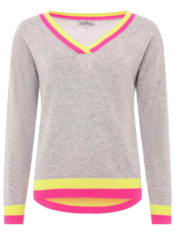Zwillingsherz Kaschmir-Pullover in Hellgrau/ Pink/ Gelb