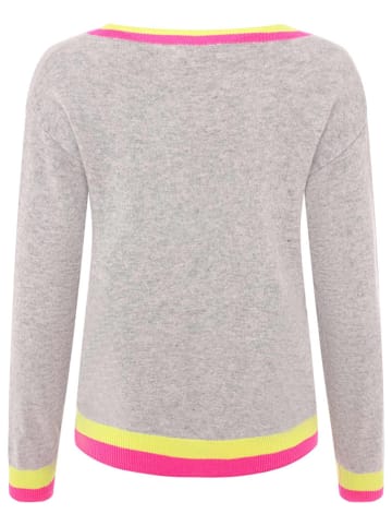 Zwillingsherz Kaschmir-Pullover in Hellgrau/ Pink/ Gelb