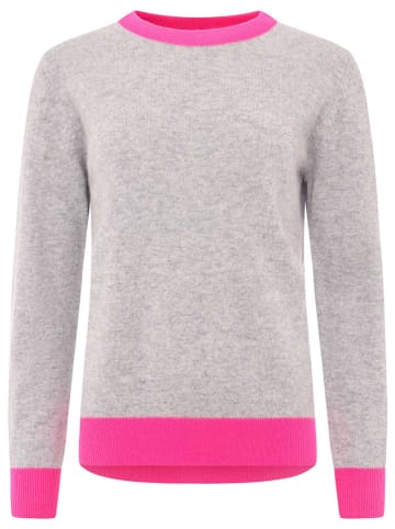 Zwillingsherz Kaschmir-Pullover in Grau/ Pink