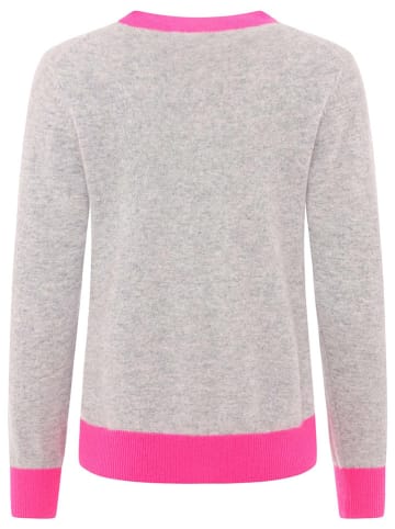 Zwillingsherz Kaschmir-Pullover in Grau/ Pink