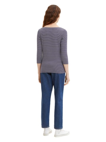 Tom Tailor Longsleeve in Dunkelblau/ Weiß