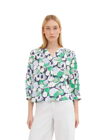 Tom Tailor Bluse in Grün/ Weiß/ Dunkelblau
