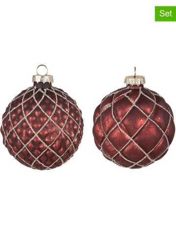 Clayre & Eef 2-delige set: kerstballen rood - Ø 8 cm