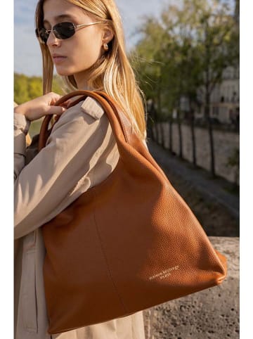 maison héritage PARIS Leder-Schultertasche "Tikki" in Hellbraun - (B)40 x (H)28 x (T)14 cm