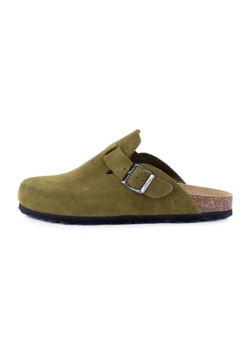 billowy Leder-Clogs in Khaki