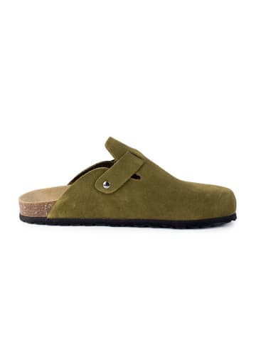 billowy Leder-Clogs in Khaki