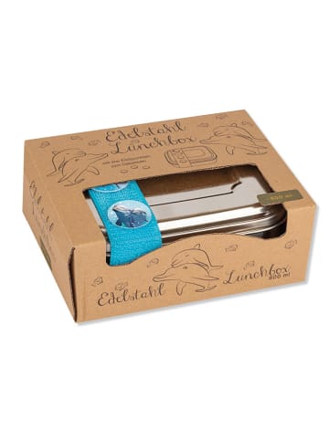 Lutz Mauder Edelstahl-Lunchbox "Delfin" in Silber/ Blau - (L)15,5 x (B)11,5 x (H)6 cm