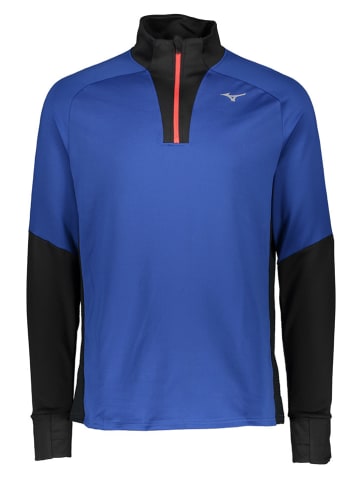 Mizuno Koszulka "Warmalite" w kolorze niebiesko-czarnym do biegania