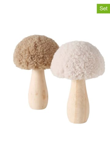 Boltze 2er-Set: Dekoaufsteller "Plushy" in Hellbraun/ Weiß - (H)12 cm