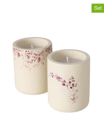 Boltze 2er-Set: Kerzen ''Bernada'' in Beige/ Rosa - (H)8 x Ø 6,5 cm
