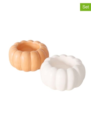 Boltze 2er-Set: Teelichthalter "Pumpky" in Weiß/ Orange - (H)4 x Ø 8 cm