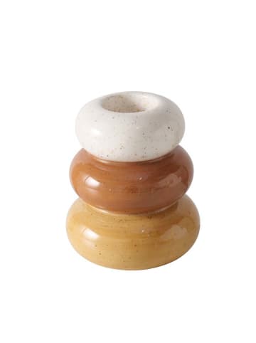 Boltze 3-delige set: theelichthouders "Tobi" grijs/lichtbruin/wit - (H)13 x Ø 11,5 cm