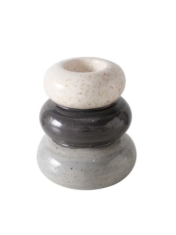 Boltze 3er-Set: Teelichthalter "Tobi" in Grau/ Hellbraun/ Weiß - (H)13 x Ø 11,5 cm