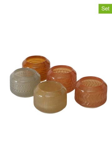 Boltze 5-delige set: theelichthouders "Vadina" oranje/beige/grijs - (H)6 x Ø 8 cm