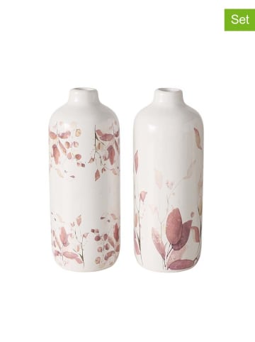 Boltze 2-delige set: vazen "Bernada" crème/roze - (H)18,5 x Ø 7 cm