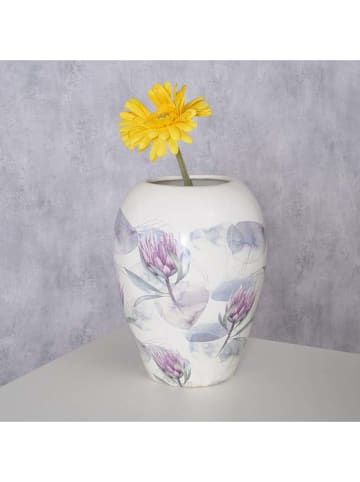 Boltze Vaas "Protea" wit/paars - (H)23 x Ø 18 cm