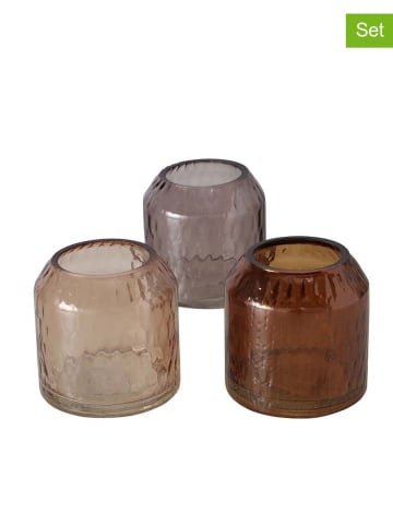 Boltze 3er-Set: Windlichter "Likos" in Braun/ Hellbraun/ Grau - (H)10 x Ø 10 cm
