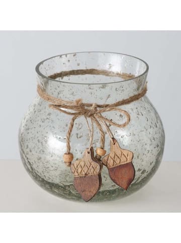 Boltze Windlicht "Tina" in Transparent/ Hellbraun - (H)14 x Ø 17 cm