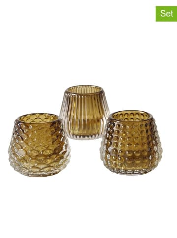 Boltze Świeczniki (3 szt.) "Zato" w kolorze jasnobrązowym - wys. 6,5 x Ø 7,5 cm