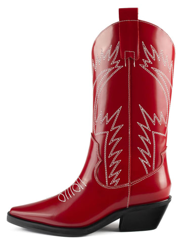 loft37 Leder-Westernstiefel in Rot/ Weiß