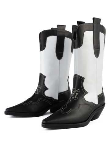 loft37 Leder-Westernstiefel in Schwarz/ Weiß