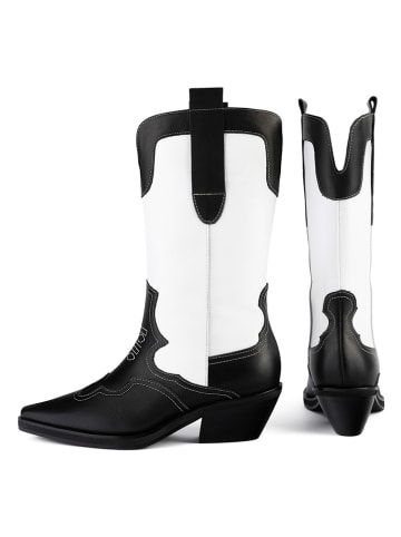 loft37 Leder-Cowboy-Boots "Deep Inside Of Me" in Schwarz/ Weiß