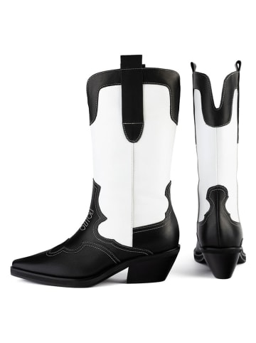 loft37 Leder-Westernstiefel in Schwarz/ Weiß