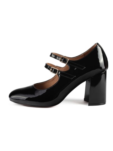 loft37 Skórzane czółenka "Fell This Way" w kolorze czarnym z paskiem