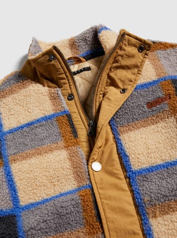 Sisley Fleecejacke in Orange/ Blau