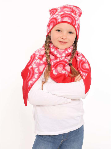 Zwillingsherz 2-delige set: muts en driehoekige doek "Regenbogen" rood/lichtroze