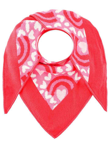 Zwillingsherz 2-delige set: muts en driehoekige doek "Regenbogen" rood/lichtroze