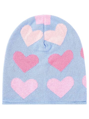 Zwillingsherz 2-delige set: muts en driehoekige doek "Frühlingsherz " lichtblauw/roze