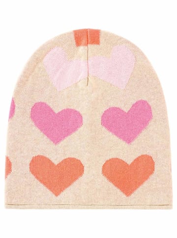 Zwillingsherz 2-delige set: muts en driehoekige doek "Frühlingsherz " beige/lichtroze/oranje