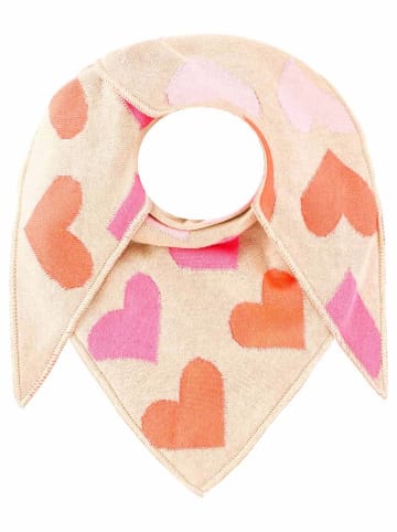 Zwillingsherz 2-delige set: muts en driehoekige doek "Frühlingsherz " beige/lichtroze/oranje