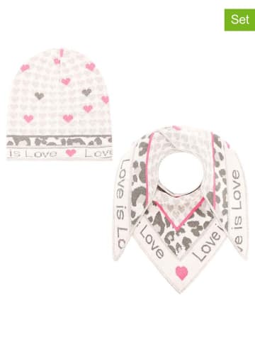 Zwillingsherz 2-delige set: muts en driehoekige doek "Love is Love" crème/meerkleurig