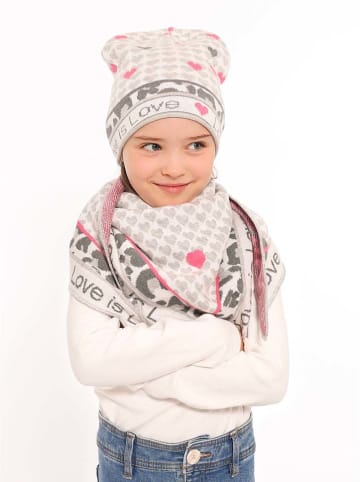 Zwillingsherz 2-delige set: muts en driehoekige doek "Love is Love" crème/meerkleurig