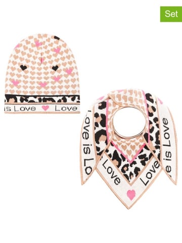 Zwillingsherz 2-delige set: muts en driehoekige doek "Love is Love" beige/meerkleurig