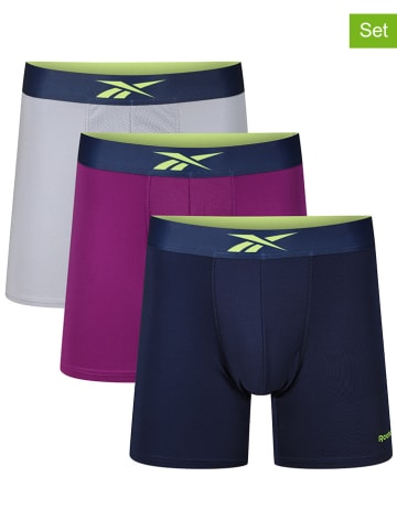 Reebok Bokserki (3 pary) "Tully" w kolorze fioletowym, szarym i granatowym