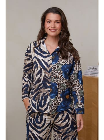Curvy Lady Hemd in Dunkelblau/ Beige