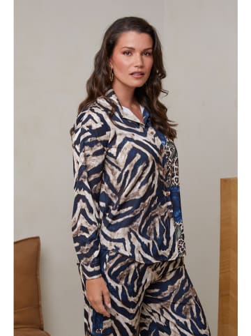Curvy Lady Hemd in Dunkelblau/ Beige