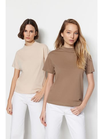 trendyol 2-delige set: shirts lichtbruin/beige