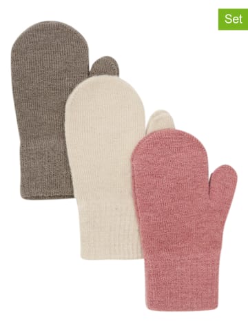 Minymo 3er-Set: Fäustlinge in Dunkelrosa/ Khaki/ Creme