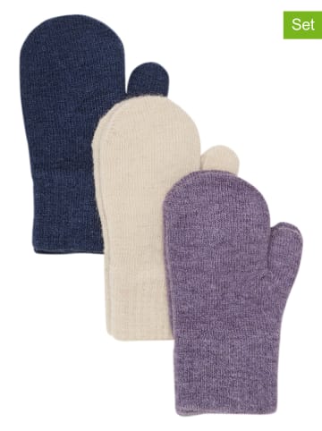 Minymo 3er-Set: Fäustlinge in Dunkelblau/ Lila/ Creme