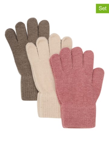 Minymo 3er-Set: Fingerhandschuhe in Hellbraun/ Dunkelrosa/ Creme