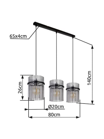 Globo lighting Hängeleuchte ''Gorley'' in Schwarz - (B)80 x (H)140 x (T)20 cm