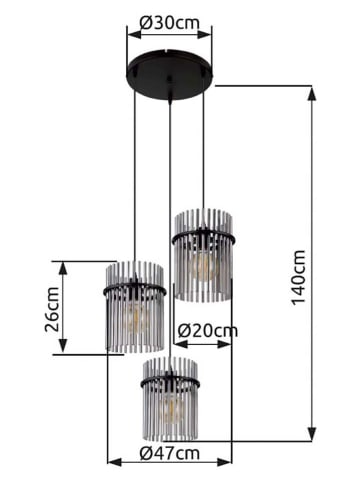 Globo lighting Hängeleuchte "Gorley" in Schwarz/ Grau - Ø 47 cm